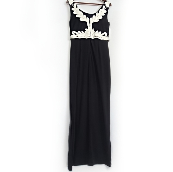 NWT FRANK LYMAN EMBROYDERED MAXI  BACK ZIP SLEEVELESS LINED US6 NAVY IVORY GOWN - Picture 6 of 10